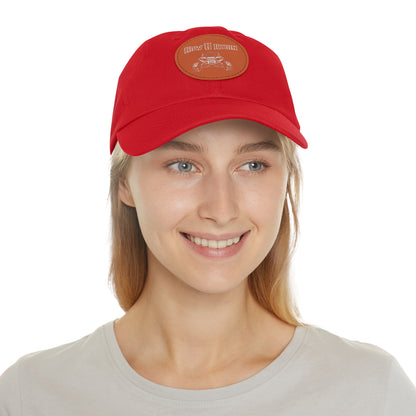 Red  Dad Hat with Leather Patch (Round)