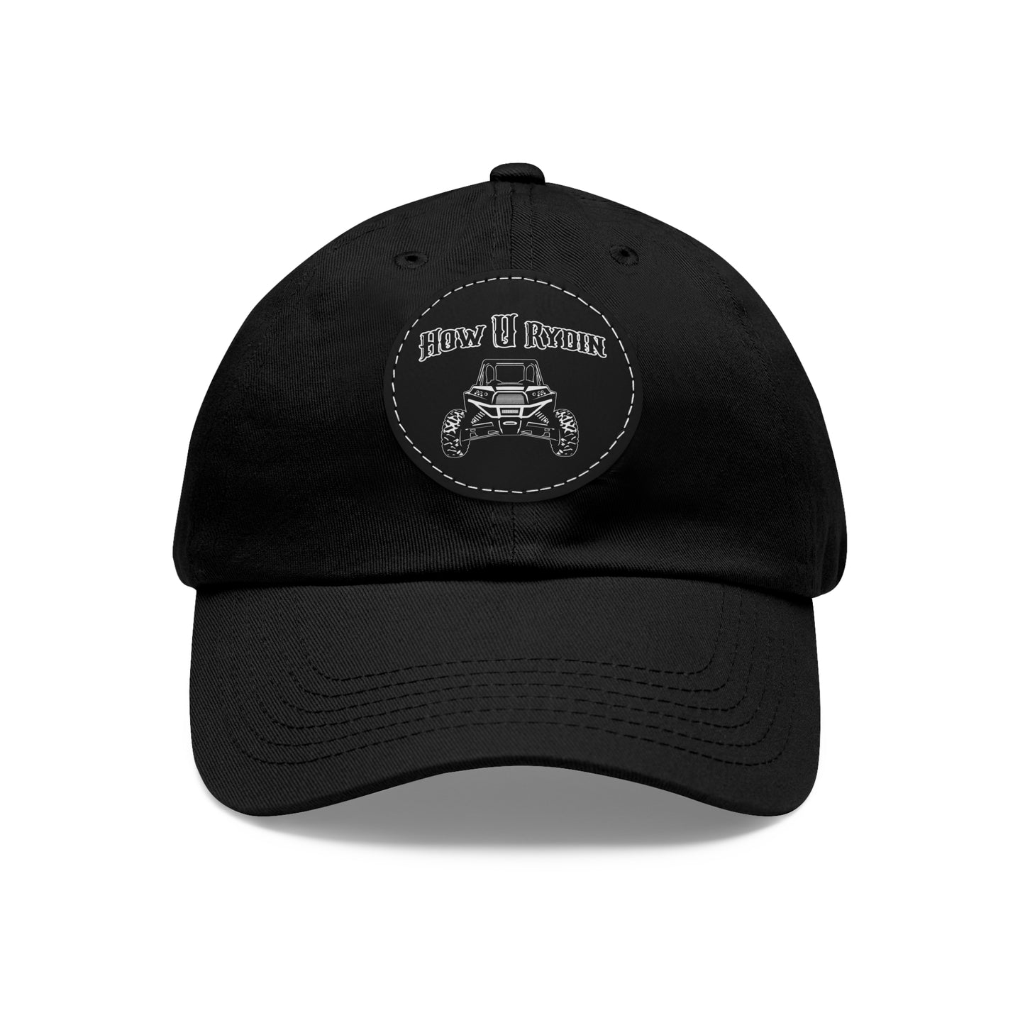 Black Dad Hat with Leather Patch (Round)