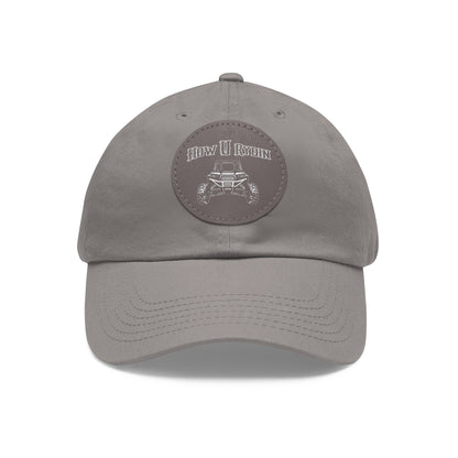 Gray Dad Hat with Leather Patch (Round)