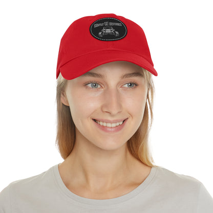 Red  Dad Hat with Leather Patch (Round)