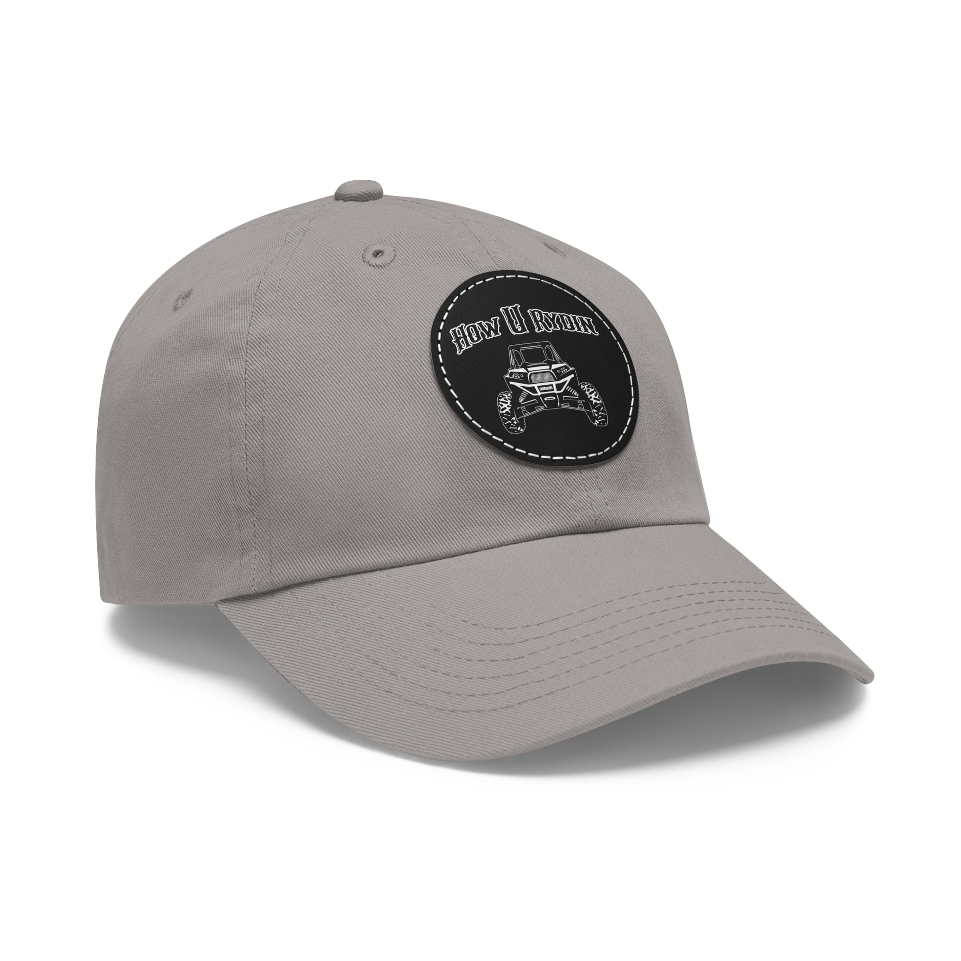 Gray Dad Hat with Leather Patch (Round)