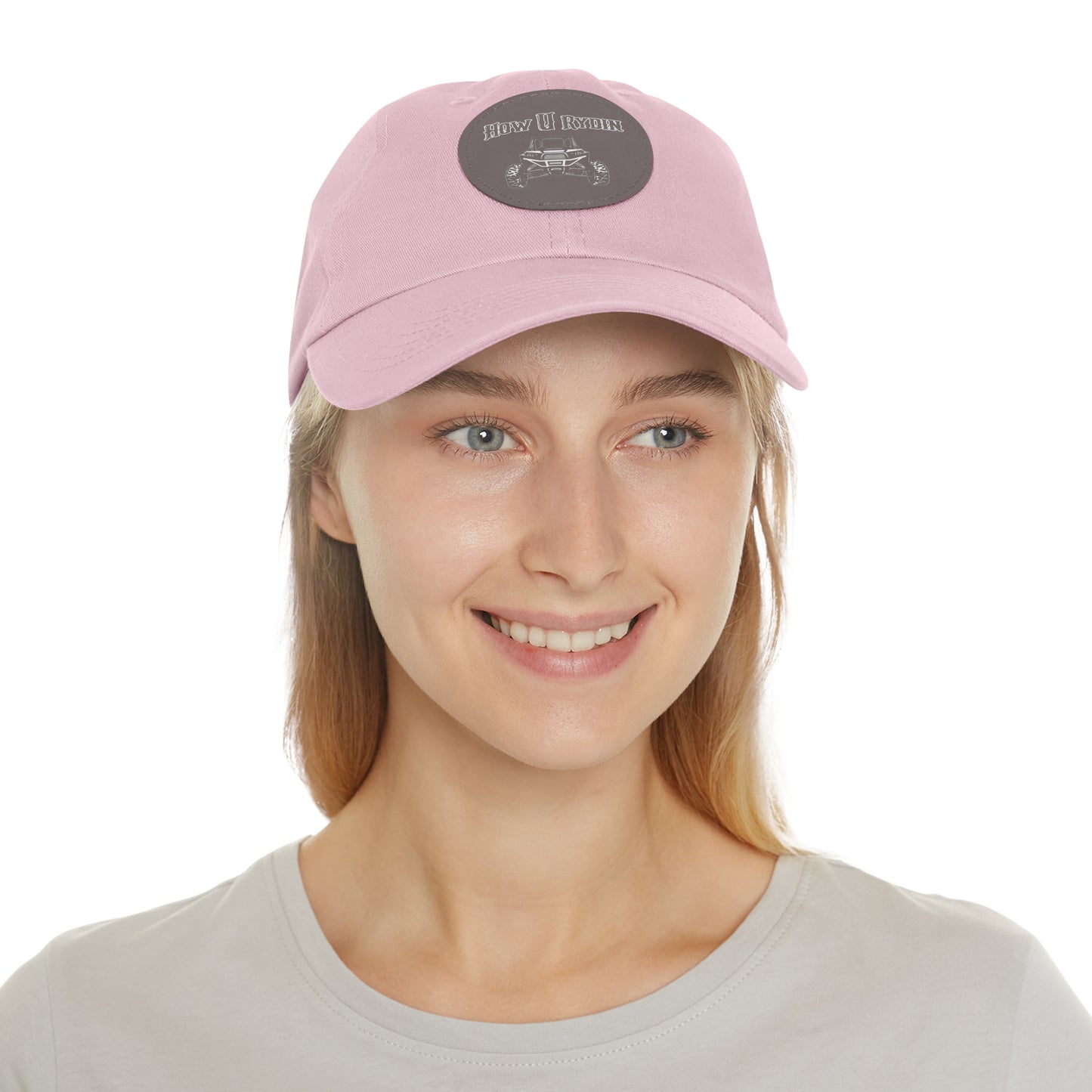 Pink  Dad Hat with Leather Patch (Round)