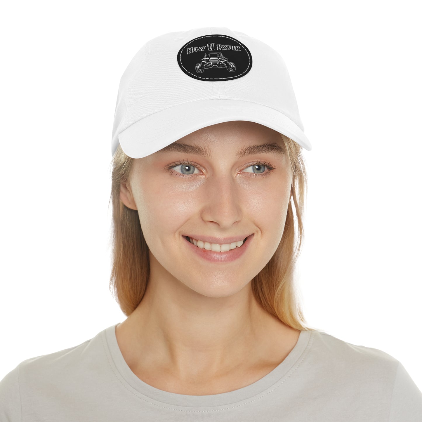 White Dad Hat with Leather Patch (Round)