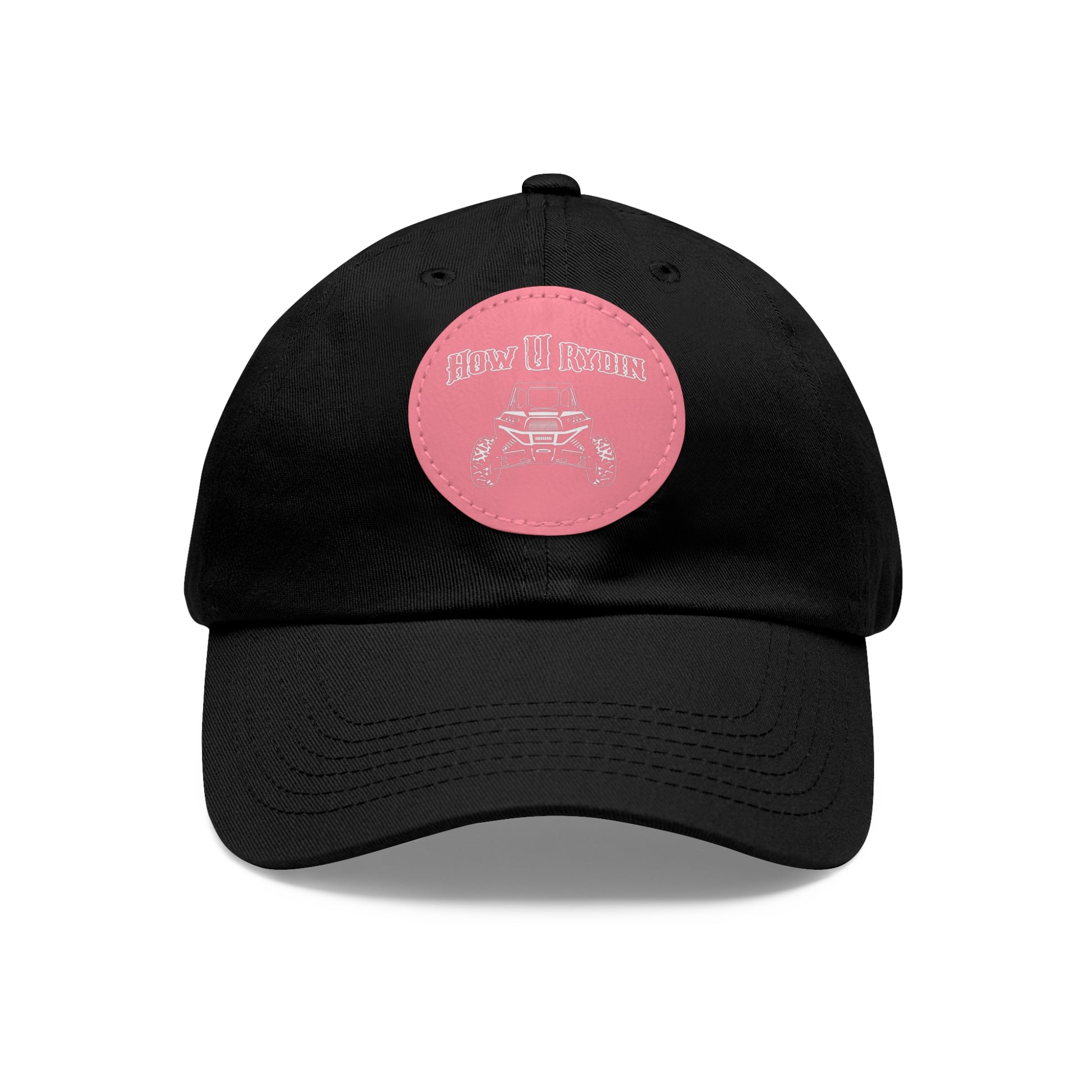 Black Dad Hat with Leather Patch (Round)