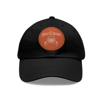 Black Dad Hat with Leather Patch (Round)