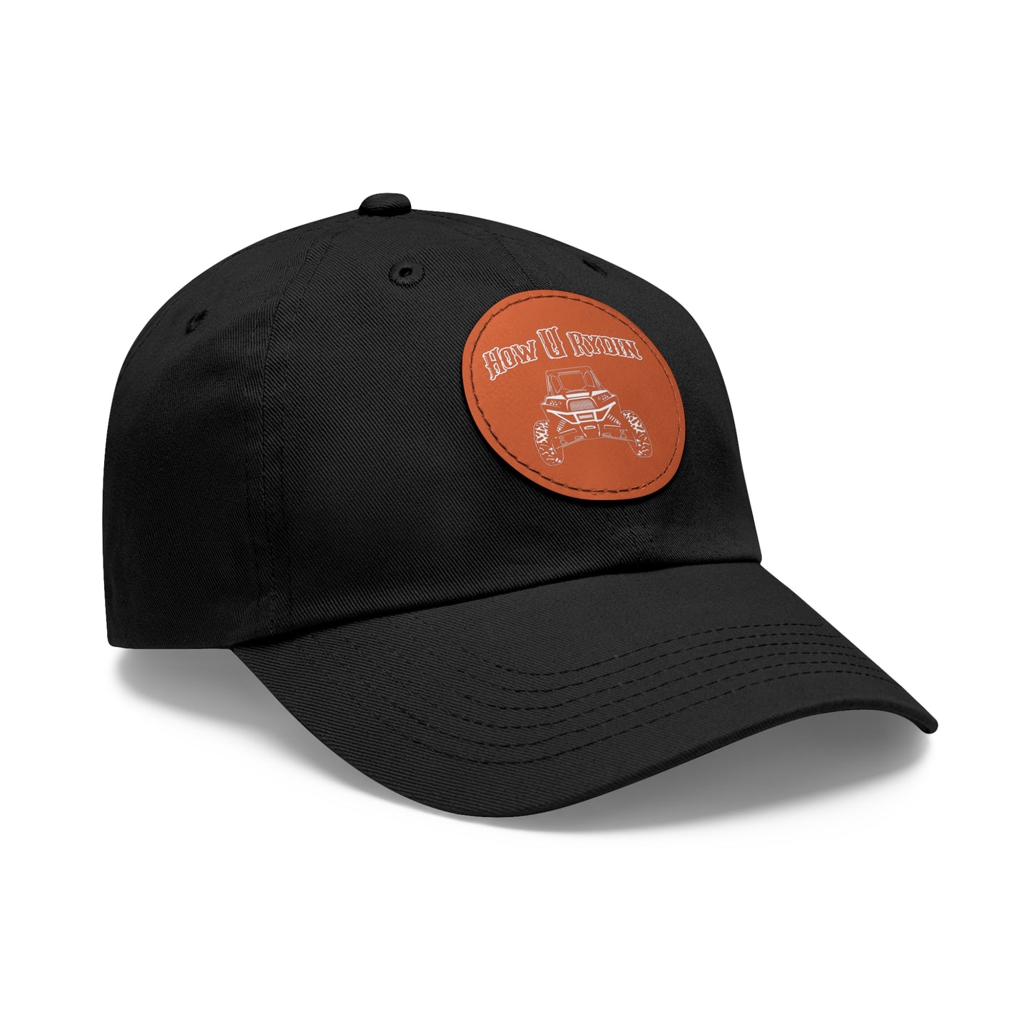 Black Dad Hat with Leather Patch (Round)