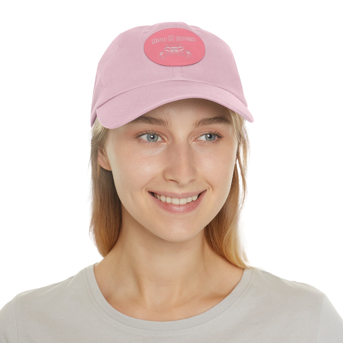 Pink  Dad Hat with Leather Patch (Round)