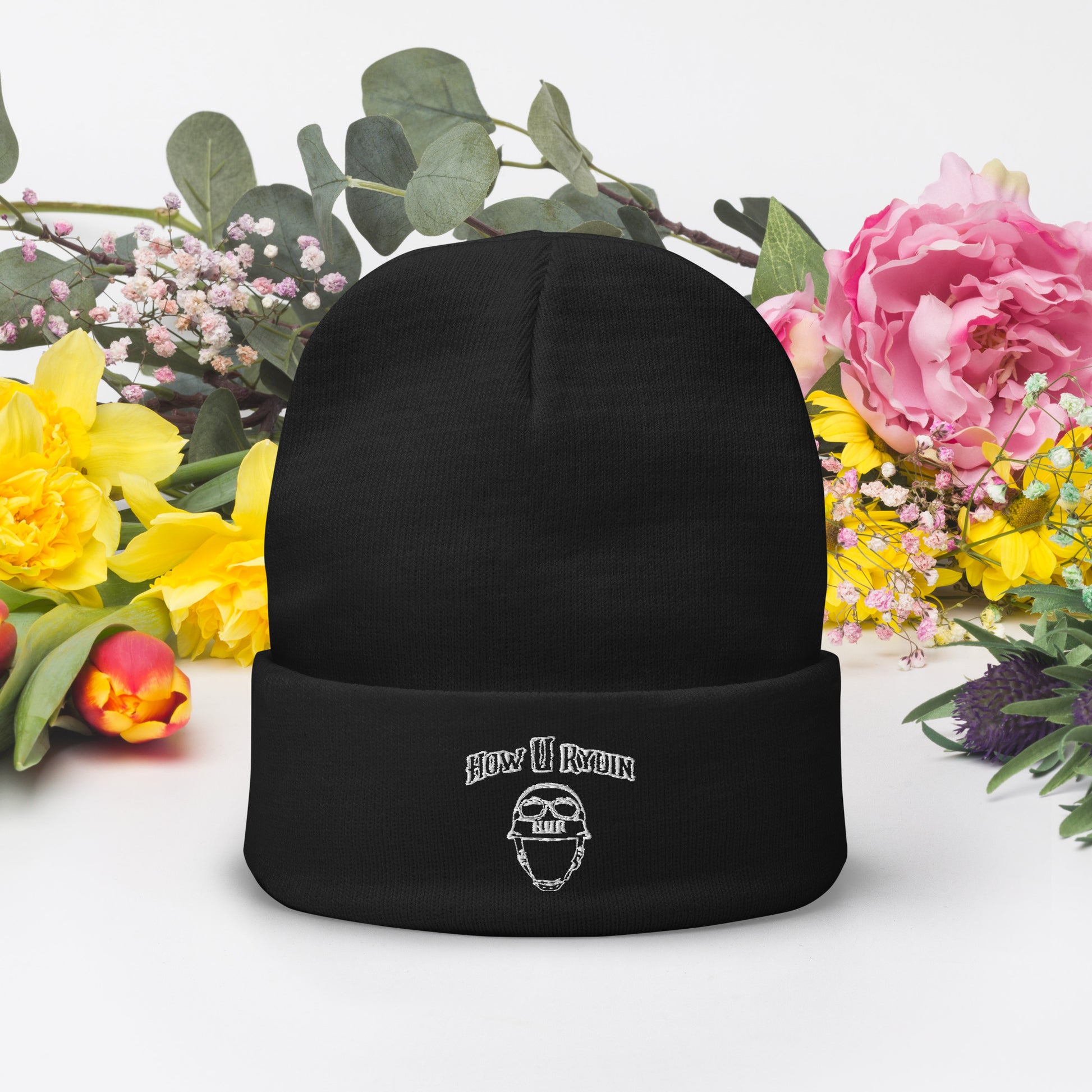 Black  Embroidered Beanie