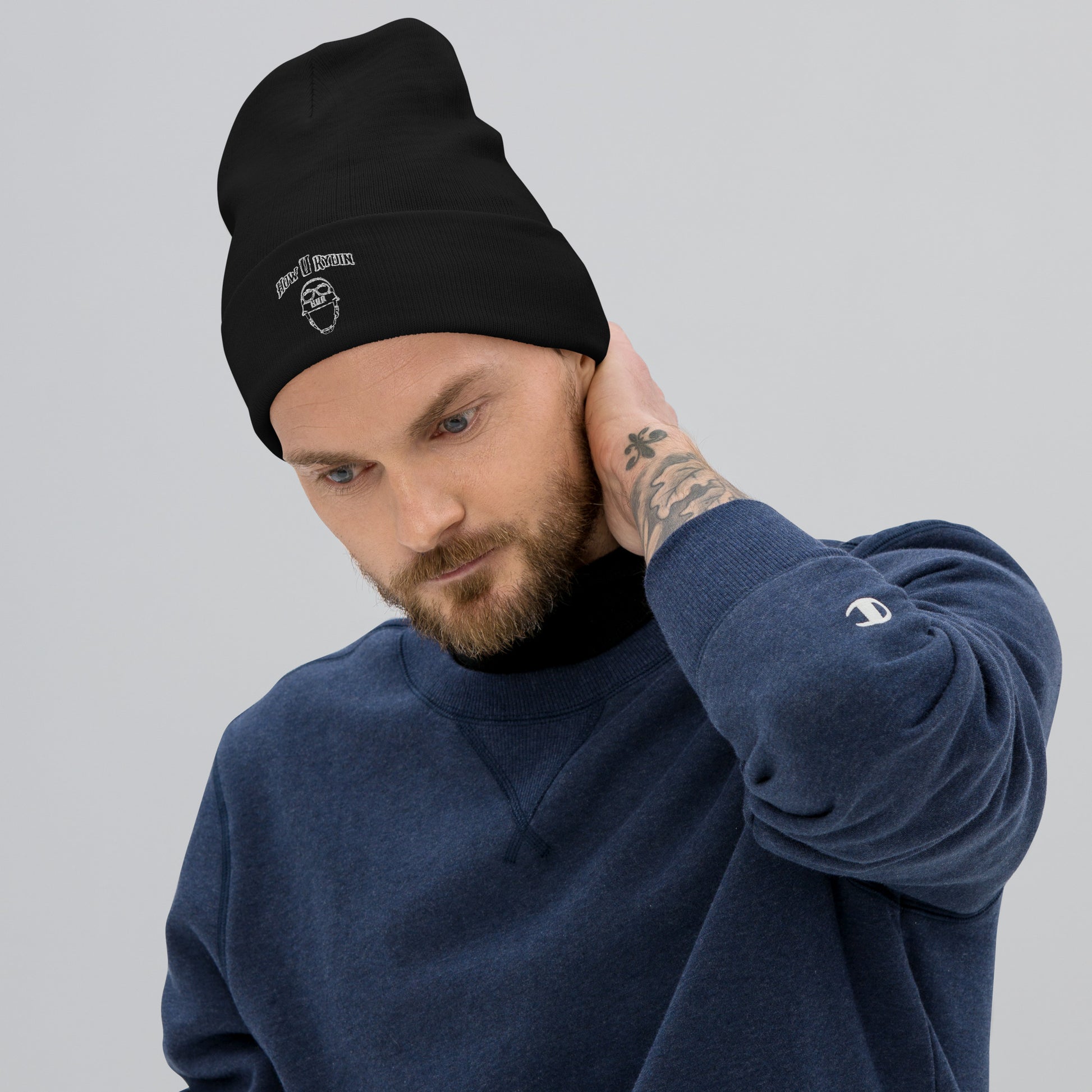 Black  Embroidered Beanie