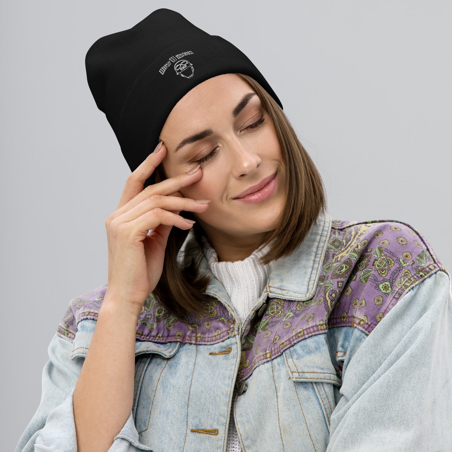 Black  Embroidered Beanie